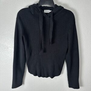 XLE Greg Ribbed Knitted Hoodie Womens Size‎ Large Black Sweater